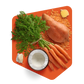 Ingrédients frais de la soupe à la carotte Pocket Soupe : carottes, patate douce, lentilles corail, gingembre, ail et noix de coco