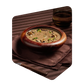 Bol de potage aux champignons Pocket Soupe garni de champignons séchés et de thym, servi sur une nappe brune