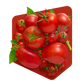 Tomates fraîches de variétés assorties avec leurs feuilles, ingrédient principal de la soupe aux tomates Pocket Soupe